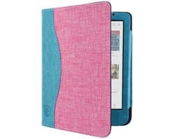 Jeans Hoesje - Sleepcover Geschikt voor Kobo Clara BW - Book Case Hoes Cover - Roze / Turquoise - ereader hoesje - cover