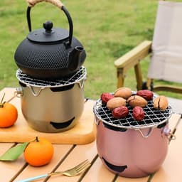 Grill - Draagbare houtskoolgrill - Mini houtskoolgrill van roestvrij staal - Kleine buitengrill - Geschikt voor kamperen, barbecueën in de achtertuin, campers en picknicks (Groen) — thumbnail 5