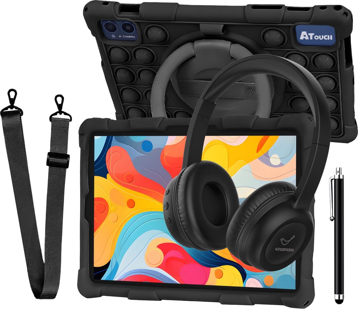 ATouch Combipakket - Kindertablet Tab 10 Pro + Kinderkoptelefoon - Volumebegrenzing - 128GB+64SD - Vanaf 3 jaar - Obsidian — afbeelding 1