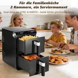 Glitzerlife - Heteluchtfriteuse - Dual-Zone Dual-Chamber 11L Heteluchtfriteuse - 13-in-1 2800W - Touchscreen Timer en Temperatuurregeling - Zwart - Huishoudelijke Heteluchtfriteuse voor Dagelijks Koken — thumbnail 7