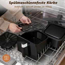 Glitzerlife - Heteluchtfriteuse - Dual-Zone Dual-Chamber 11L Heteluchtfriteuse - 13-in-1 2800W - Touchscreen Timer en Temperatuurregeling - Zwart - Huishoudelijke Heteluchtfriteuse voor Dagelijks Koken — thumbnail 2