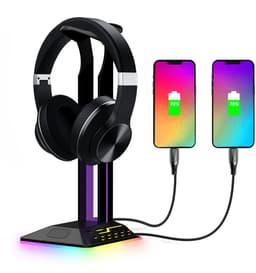 RGB Hoofdtelefoonstandaard - Headset Houder - Gaming Setup - 2 USB Poorten - 26.7x12.3x10.3cm - Zwart — thumbnail 2