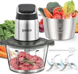 Foodprocessor en vleesmaler met glazen en roestvrijstalen kommen, 450W motor en oververhittingsbeveiliging — thumbnail 1
