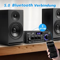 Bluetooth 5.0 Stereo Versterker Mini Audio Power Amplifier met Bass, AUX, RCA, USB en FM Radio — thumbnail 3