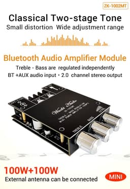 Krachtige Bluetooth 5.0 Stereo Versterker Bord 2x100W HiFi Audio Module met Bas en Treble Regeling — thumbnail 5