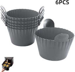 6 stuks-Muffinvormpjes - Eierbakvormpjes - Eierstoomvormpjes - Bakvormen - Siliconen - Eierstoomkommen - Bakaccessoires - Geschikt voor ovens, magnetrons en airfryers - Grijs - 7*9*5,5 cm — thumbnail 1
