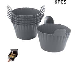 6 stuks-Muffinvormpjes - Eierbakvormpjes - Eierstoomvormpjes - Bakvormen - Siliconen - Eierstoomkommen - Bakaccessoires - Geschikt voor ovens, magnetrons en airfryers - Grijs - 7*9*5,5 cm
