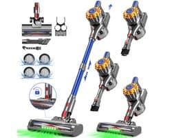 Fukstern Steelstofzuiger Draadloos - 38KPa krachtige zuigkracht - Tot 60 Min Accuduur - 4-voudig HEPA-Filtersysteem - 1,6L Stofreservoir - Anti-Klit Vloerborstel draadloze steelstofzuiger - blauw