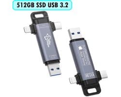 USB SSD Drive 512GB - USB-A/USB-C/Lightning - USB 3.2 - Geschikt voor iPhone/iPad, Android, Windows PC/Laptop