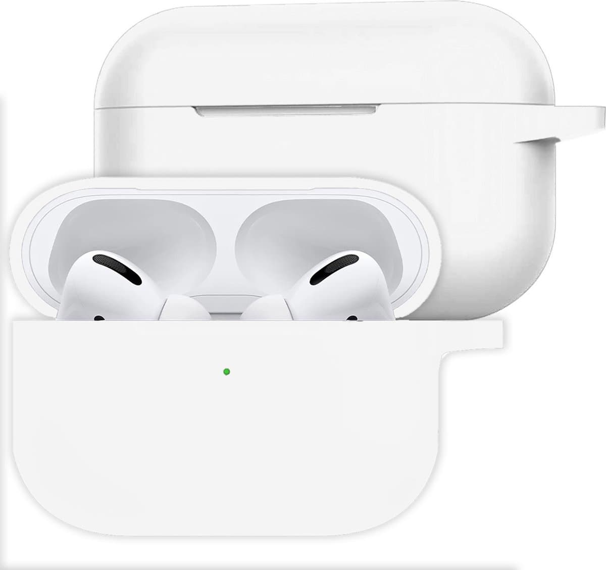 Hoesje Geschikt voor Apple AirPods Pro 2 - Siliconen Hoes met Clip - Silicone Case Cover - Wit — afbeelding 1
