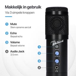 Whitemill Studio Microfoon met arm - Condensator - Gaming Microfoon - Streaming - USB - Met Standaard - PC - MAC - PS5 - Plopkap - Noise Canceling — thumbnail 3