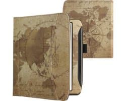 kwmobile flip cover geschikt voor Pocketbook Era / Era Color - Hoes met handgreep en voorvak voor e-reader - Book case in bruin / lichtbruin - Vintage Travel design