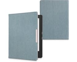 kwmobile e-reader hoesje geschikt voor Kobo Aura H2O Edition 1 hoes - E reader flip case met magneetsluiting - Ereader cover - Denim design in lichtblauw