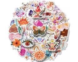 Bohemian Retro Stickers 50 Stuks | Boho Stickers | Thema Bohemien | Laptop Stickers | Decoratie | Stickers Kinderen | Stickers Volwassenen | Flowers | Regenboog | Vlinder | Bloemen | Plakstickers | Stickers Bullet Journal | Planner Stickers