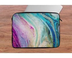 Laptophoes 13 inch - Marmer print - Verf - Regenboog - Laptop sleeve - Binnenmaat 32x22,5 cm - Zwarte achterkant