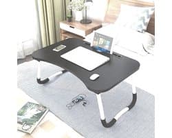 Bedtafel voor laptop, iPad, tablet, boek, huiswerk of ontbijt op bed | Opvouwbare laptop tafel met bekerhouder | 60x40x28 | Hout | Tafel | Zwart