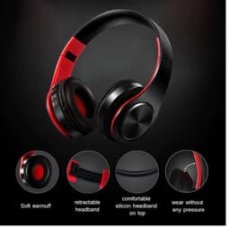 DrPhone Draadloze Bluetooth 5.0 Koptelefoon met 4 functies - SD kaart - FM - AUX - Handsfree Met Microfoon & Diepe Bass - Wit/Rood — thumbnail 4