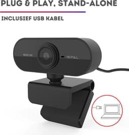 Webcam Full HD - 1080p - Webcam Met Microfoon - USB - Autofocus - Thuiswerken - Webcam voor PC - Zwart - Windows & Mac — thumbnail 2