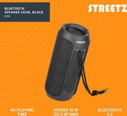 Streetz S250 Bluetooth Speaker - Bluetooth 5.3 - MicroSD kaart - USB playback - 3.5mm AUX-in - USB-C - Zwart — thumbnail 3