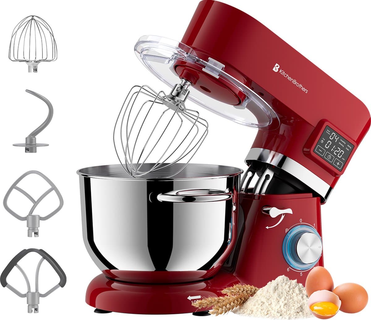 KitchenBrothers Keukenrobot - Keukenmachine - Touch Display en Timer - BPA-vrij - 6,2L - Keukenmixer - 1400W - Rood — afbeelding 1
