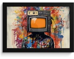 Fotolijst incl. Poster - Televisie - Graffiti - Mens - Kleuren - 30x20 cm - Posterlijst