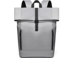 Manks Collections ® Rolltop Laptop Rugzak tot 17 inch labtop - Gerecycled Plastic - Rugtas 20 tot 28 L - Waterdicht en Duurzaam - Grijs - rolltop rugzak - gray laptop bag