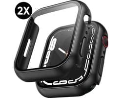 Hoesje geschikt voor Apple Watch Serie 7 / 8 / 9 - 45 mm Screen Protector - 2 Stuks - Full Cover Hard Case - Zwart - Podec