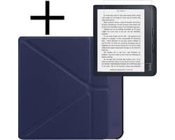 Hoes Geschikt voor Kobo Libra 2 Hoesje Bookcase Cover Book Case Hoes Sleepcover Trifold Met Screenprotector - Donkerblauw