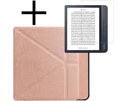Hoes Geschikt voor Kobo Libra H2O Hoesje Bookcase Cover Book Case Hoes Sleepcover Trifold Met Screenprotector - Rosé Goud