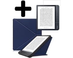 Hoes Geschikt voor Kobo Libra H2O - E-reader Bescherm Hoesje Case Sleep Cover Trifold Met Screenprotector - Hoes Geschikt voor Kobo Libra H2O Hoesje - Donkerblauw