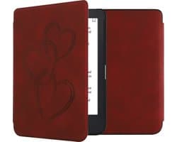 kwmobile e-reader hoesje geschikt voor Kobo Clara 2E hoes - Ereader flip case met standaard - Kunstleren e reader cover - Abstract hart design in donkerrood
