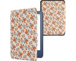 kwmobile e-reader hoesje geschikt voor Amazon Kindle (2022/2024) hoes - E reader flip case met magnetische sluiting - Ereader cover - Gele bloemen design in geel / groen / beige