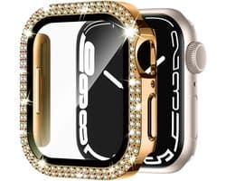 MY PROTECT - Diamond Hoesje Geschikt Voor Apple Watch 45mm Bescherm Case & Screenprotector - Goud