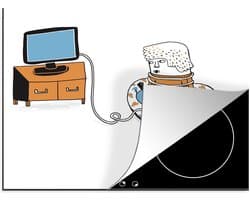 KitchenYeah® Inductie beschermer 59x52 cm - Een illustratie van een televisie kijkend kind - Kookplaataccessoires - Afdekplaat voor kookplaat - Inductiebeschermer - Inductiemat - Inductieplaat mat