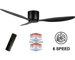 Plafondventilator Brezza 3 blad Ø 132 cm | Zeer stille ventilator | Top kwaliteit | Energie zuinig | + remote | Voor laag plafond | 6 snelheden | Beste alternatief voor airco | Zomer en winter stand | Zwarte ventilator — afbeelding 1
