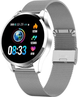 Belesy® BQSiZiPk - Smartwatch Dames - Smartwatch Heren - Horloge - Stappenteller - 1.3 inch - Kleurenscherm - 10x Sporten - INDOOR en OUTDOOR - Zilver - Siliconen - Roze - extra polsband Panterprint en Milanees staal zilver - Moederdag — thumbnail 2