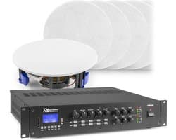 2-zone Bluetooth geluidsinstallatie van Power Dynamics - 12 witte plafondspeakers + 240W versterker