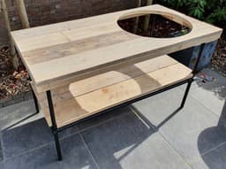 Buitenkeuken Kamado | 140x70cm | Gat 58cm | Zwart Staal en Hout | BBQ Tafel | Barbecue | Big Green Egg — thumbnail 2