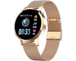 Belesy® Q9 - model 2021 - Smartwatch Dames - Smartwatch Heren - Horloge - Stappenteller - Hartslag - Calorieën - 1.3 inch - Kleurenscherm - 10x Sporten - INDOOR en OUTDOOR - Milanees staal - Rosegoud - Moederdag