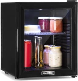 Klarstein Minibar Brooklyn 32 Mini Koelkast - Thermo-elektrisch koelsysteem - 32 liter inhoud - 3 standen koeling: tot 12 °C - Energie-efficiëntieklasse F - 23 dB - Flexibel kunststof plateau - LED licht - Panoramadeur van glas - Zwart — thumbnail 1