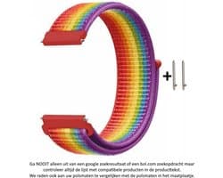 Regenboog kleurig Nylon Bandje voor bepaalde 20mm smartwatches van verschillende bekende merken (zie lijst met compatibele modellen in producttekst) - Maat: zie foto – Pride – 20 mm rainbow nylon smartwatch strap