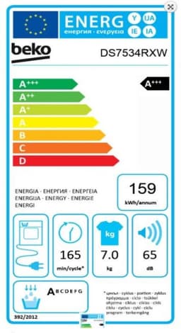 Beko DS7534RXW wasdroger Vrijstaand Voorbelading 7 kg A+++ Wit — thumbnail 3