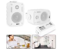 Buitenspeakers - Bluetooth geluidsinstallatie met 2 vochtbestendige opbouwspeakers (3 inch) voor bijvoorbeeld overkapping, badkamer, sauna ruimte, etc. - Wit
