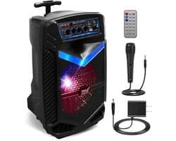 Pyle Bluetooth Luidspreker,Draagbare Speaker met Wielen,400 W,Knipperende Lichten,Incl. Afstandsbediening,Stroomadapter en Bekabelde Microfoon