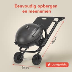 KitchenBrothers Elektrische BBQ - Opvouwbaar - Barbecue met Wielen - Anti-aanbaklaag - Zijtafel - tot 250°C - 2400W - Zwart — thumbnail 4