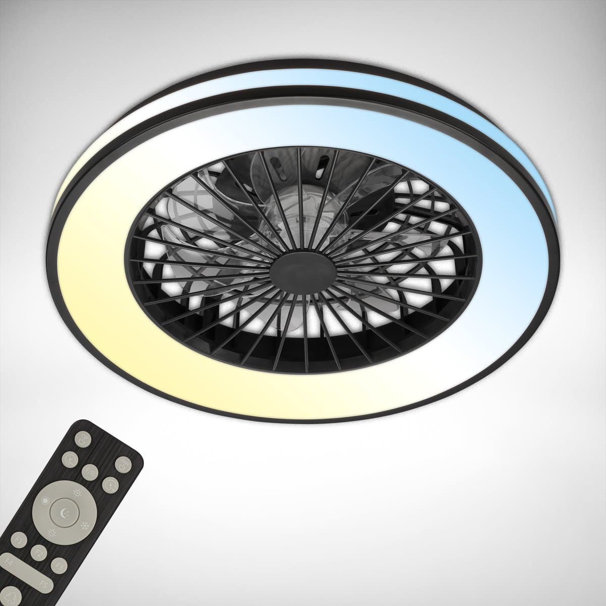BRILONER Fantus - Plafondventilator met verlichting - LED plafondlamp met ventilator - ventilator lamp dimbaar - 5 snelheden - Ø48,5cm - zwart — afbeelding 1