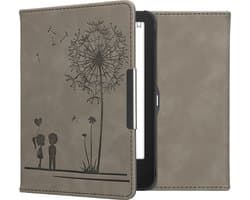 kwmobile e-reader hoesje geschikt voor Tolino Vision 1 / 2 / 3 / 4 HD hoes - Ereader flip case met standaard - Kunstleren e reader cover - Paardenbloemen Liefde design in grijs