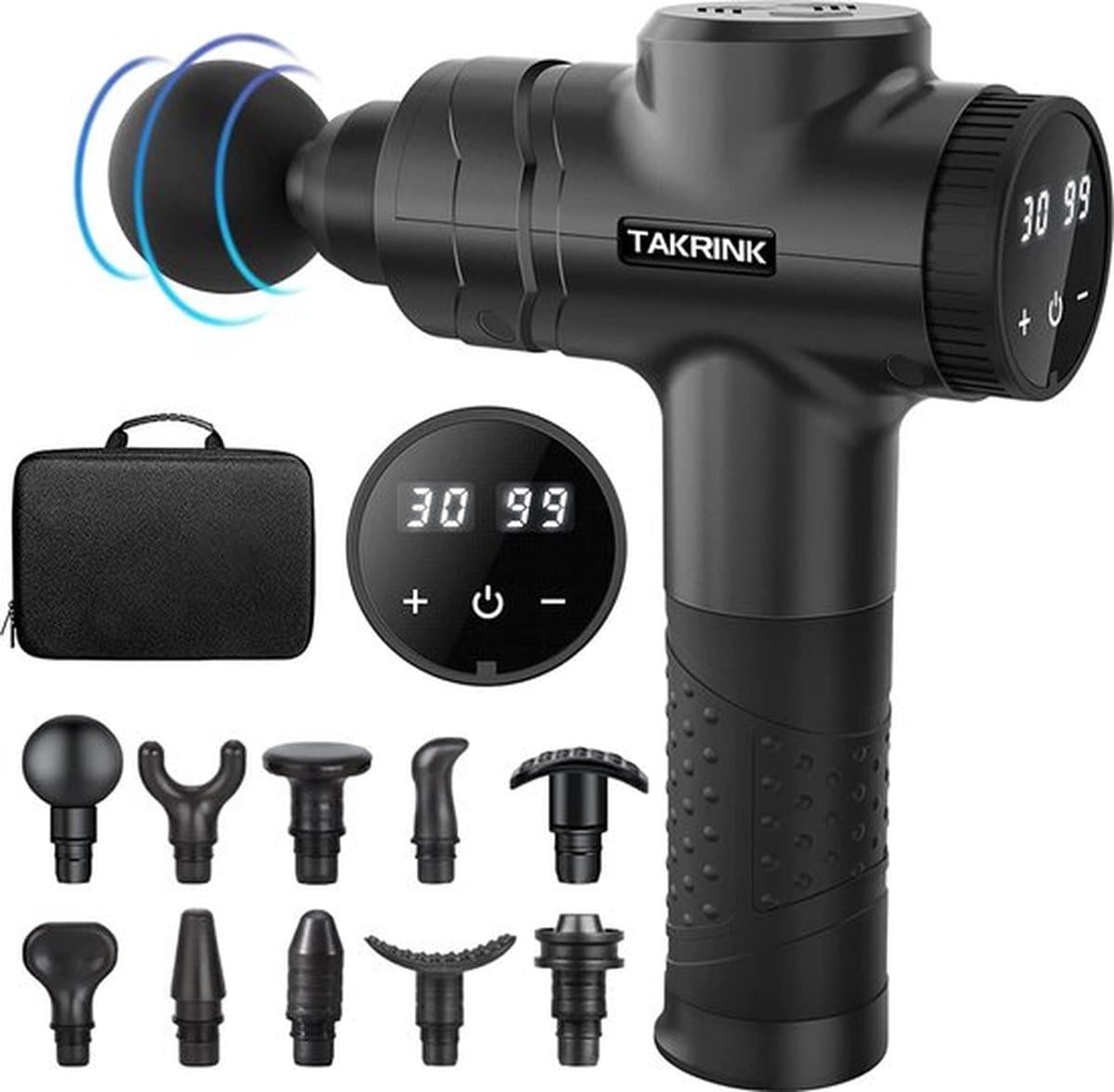 Massagepistool Massagepistool met 30 Snelheden en 10 Massagekoppen Draadloos Massagepistool 2800mAh Percussiemassageapparaat met LCD-Aanraakscherm Elektrische Handmassageapparaten — afbeelding 1