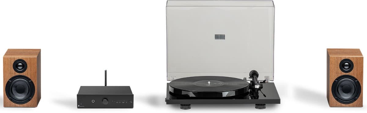 Pro-Ject True Hifi Stereo Set E Phono - Platenspeler - Stereo Versterker- Twee Boekenplank Speakers- Zwart/Zwart/Walnoot — afbeelding 1