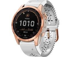 Stravo Siliconen Horlogebandje voor Garmin Fenix 5S/5S Plus/5S Sapphire, 6S/6S Pro/6S Sapphire, 7S & 8 (43mm) – QuickFit 20 – Elegant Wit Bandje met Uitgehold Bloemenpatroon – Compatibel met Garmin Smartwatches